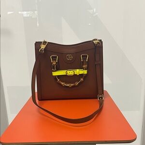 Brown Bamboo Tote with Yellow Accents